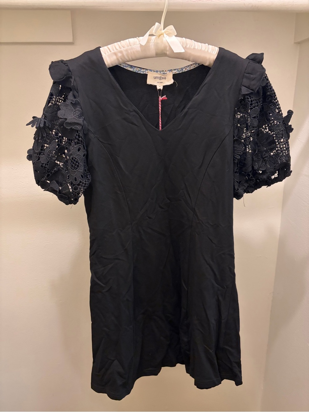 Umgee Black Puff Sleeve V-Neck Dress